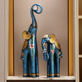 Paire Sculptures Éléphants — Résine Or & Nacre Style Américain Prestige