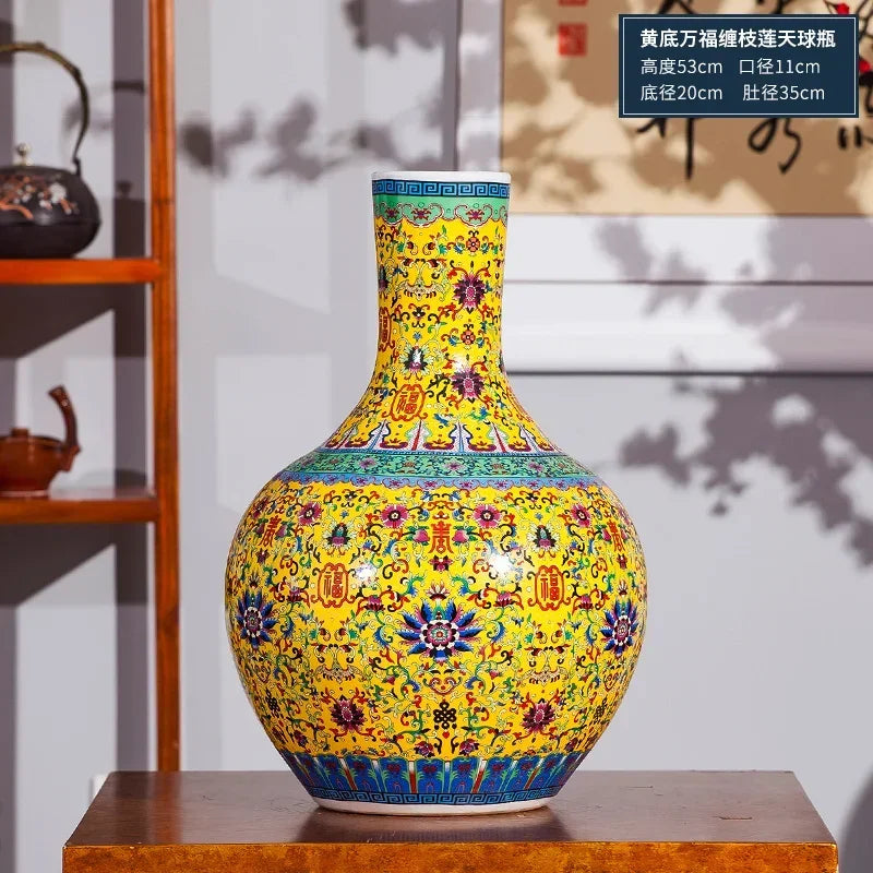Vase Porcelaine Émaillée Jingdezhen — Art Chinois Authentique