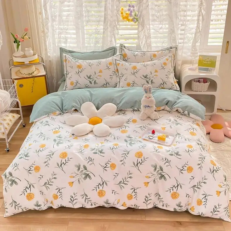 Ensemble de Literie Printemps-Été en Pur Coton Épais — Parure 4 Pièces Prestige