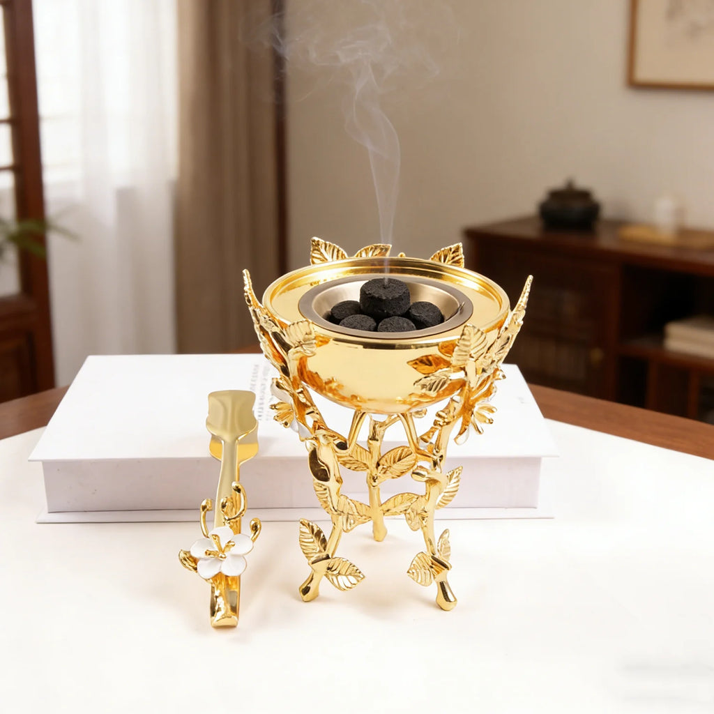 Brûleur d’Encens Mabkhara Arabe — Coffret 2 Pièces Or & Argent Prestige