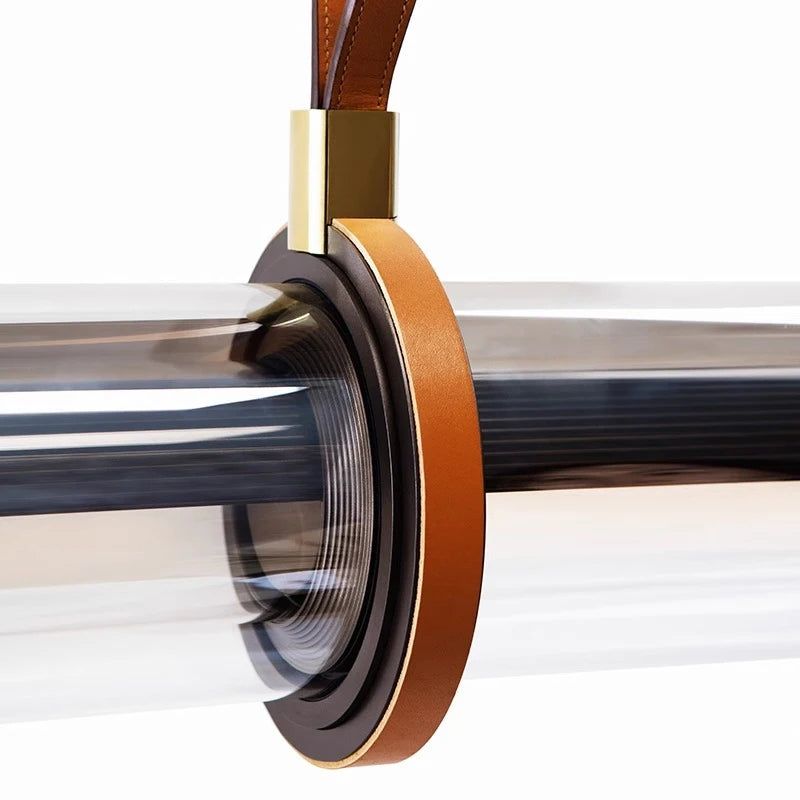 Suspension Cuir & Verre Designer — Luxe Minimaliste